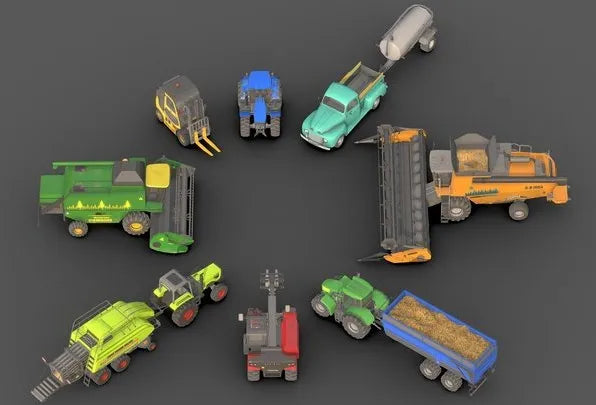 PBR Game 3D Models - Farm Vehicle Pack 2