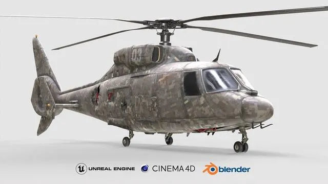PBR Game 3D Models - Military Helicopter Low-poly