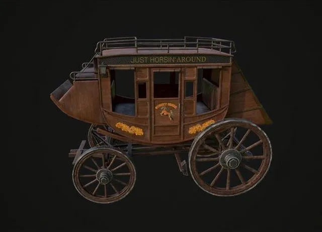 PBR Game 3D Models - Old retro wooden carriage