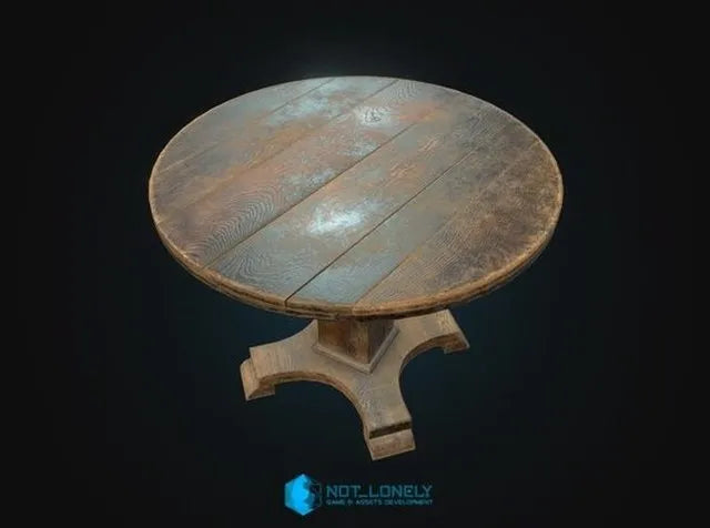 PBR Game 3D Models - Old Round Table