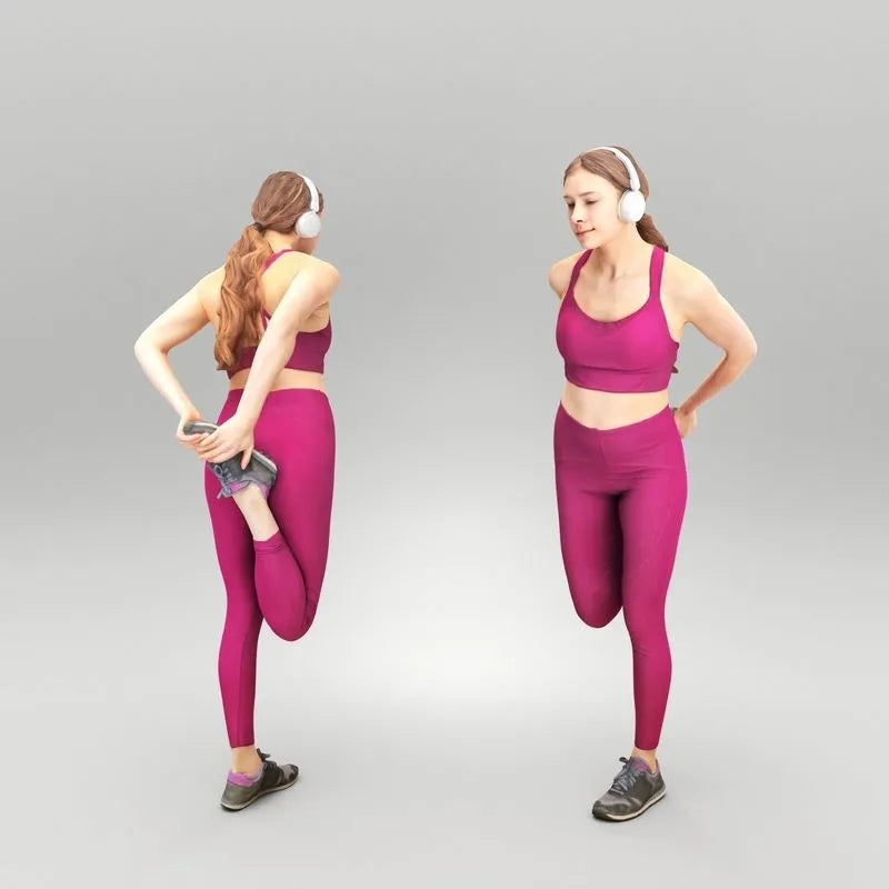 PBR Game 3D Models - Woman in headphones doing stretching 423
