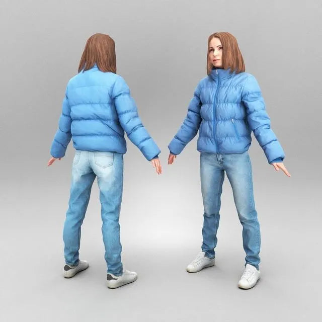 PBR Game 3D Models - Woman in puffer jacket in A-pose 375
