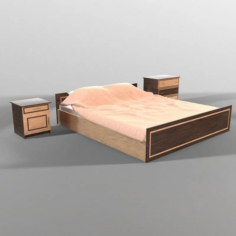 PBR Game 3D Models - Wood bed with cubstones