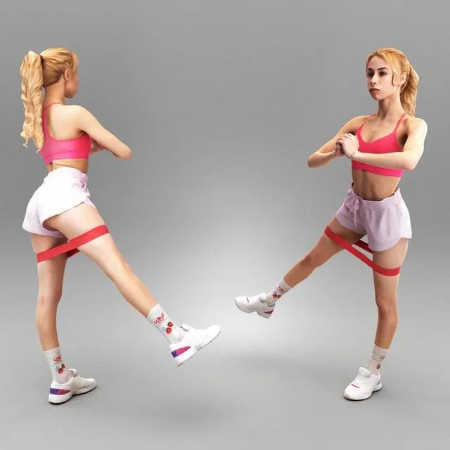 PBR Game 3D Models - Young woman doing exercises with fitness rubber band 340