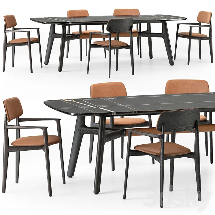 Poliform Curve Dining Table Armchair Set 01 3DSMAX Model