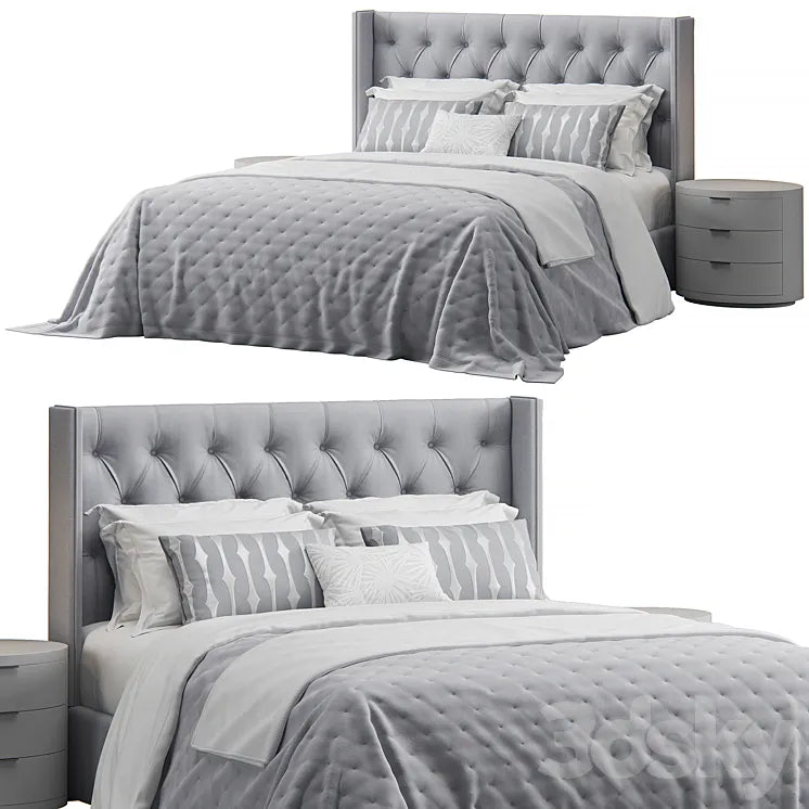 Queen tufted wing headboard bed 3DSMAX Model