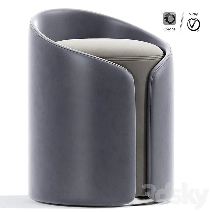 Round Upholstered Linen Ottoman Pouf 3DSMAX Model