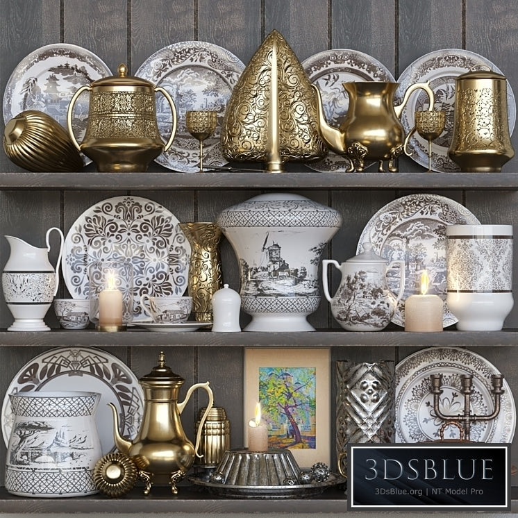 Set of vintage dishes 12. Service 3DS Max