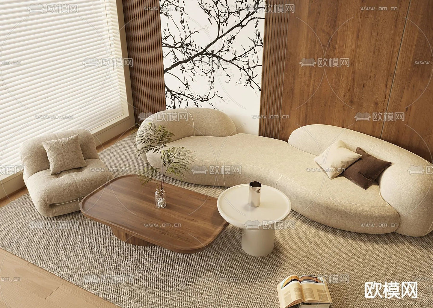 Sofa 3D Model with Cream Color – Furniture 3DS Max – 033
