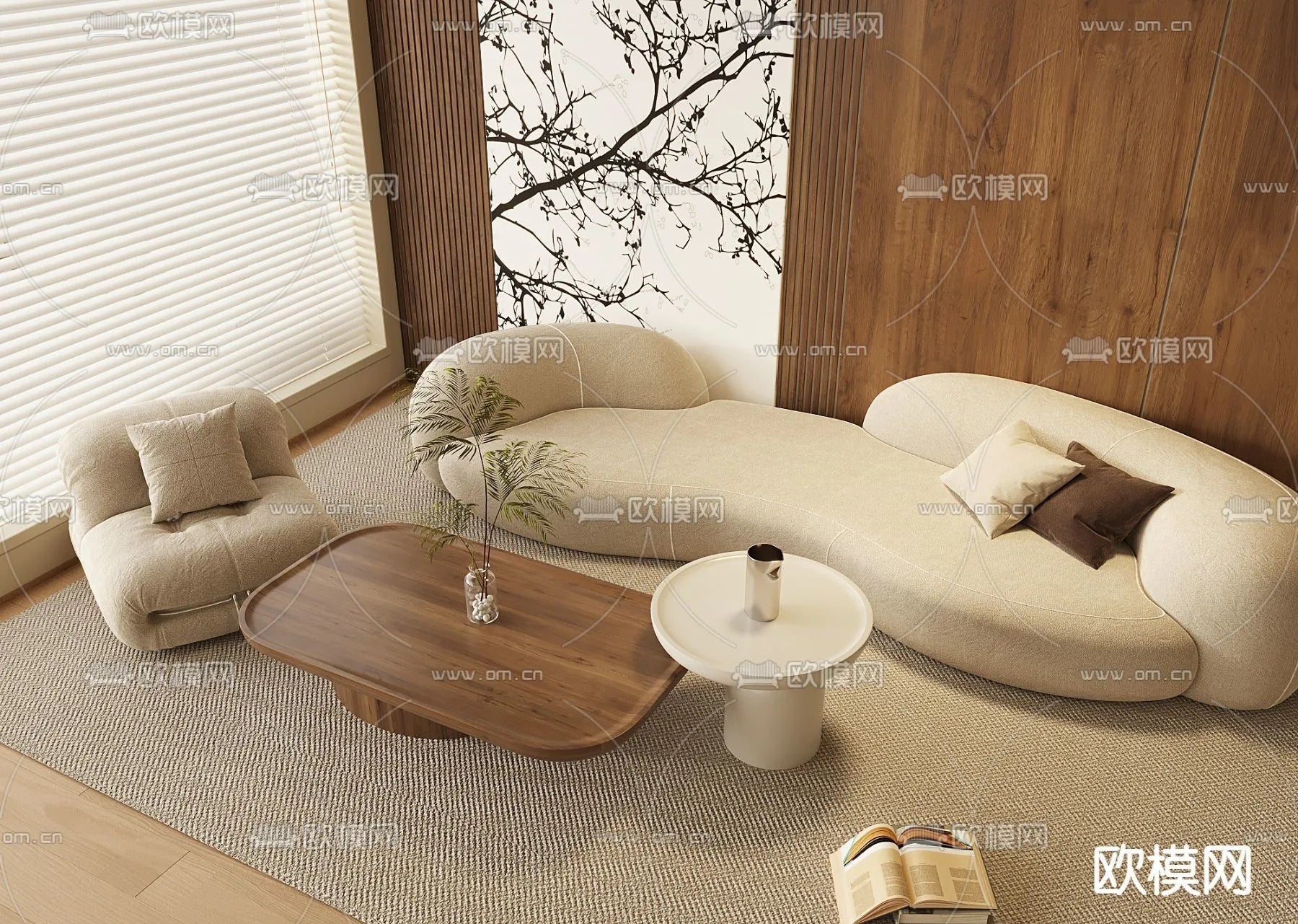 Sofa 3D Model with Cream Color – Furniture 3DS Max – 033