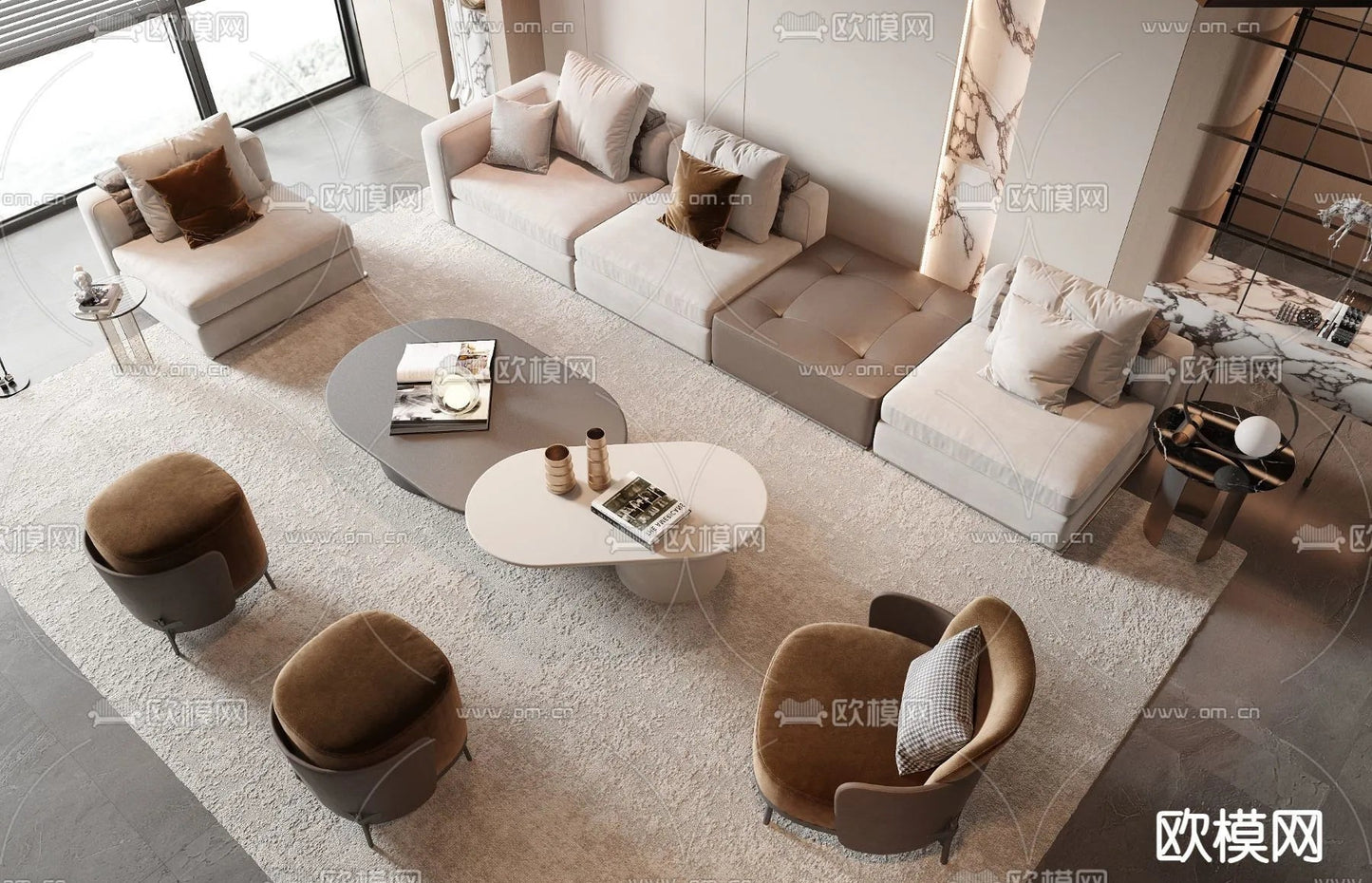 Sofa 3D Model with Cream Color – Furniture 3DS Max – 036