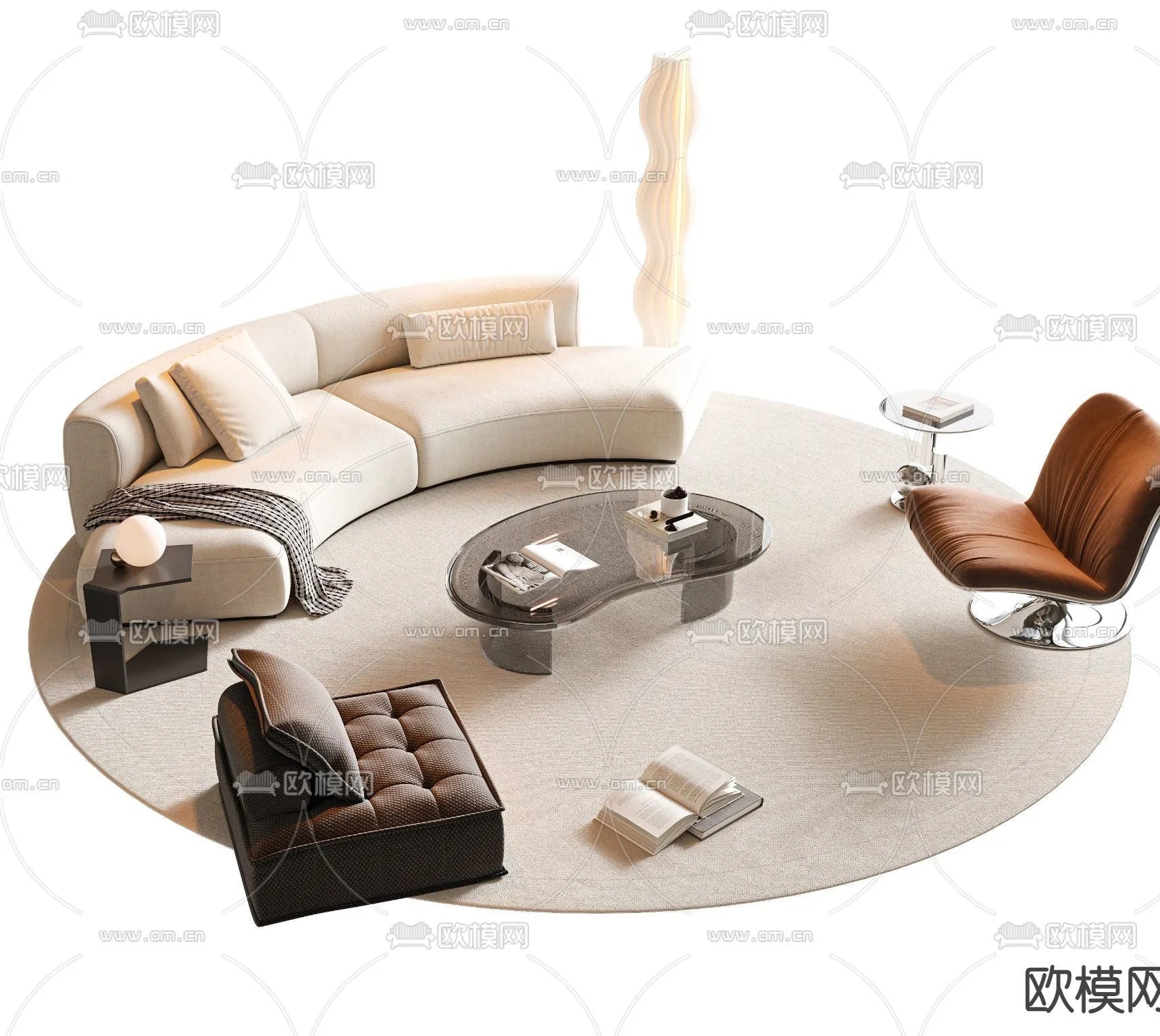 Sofa 3D Model with Cream Color – Furniture 3DS Max – 045