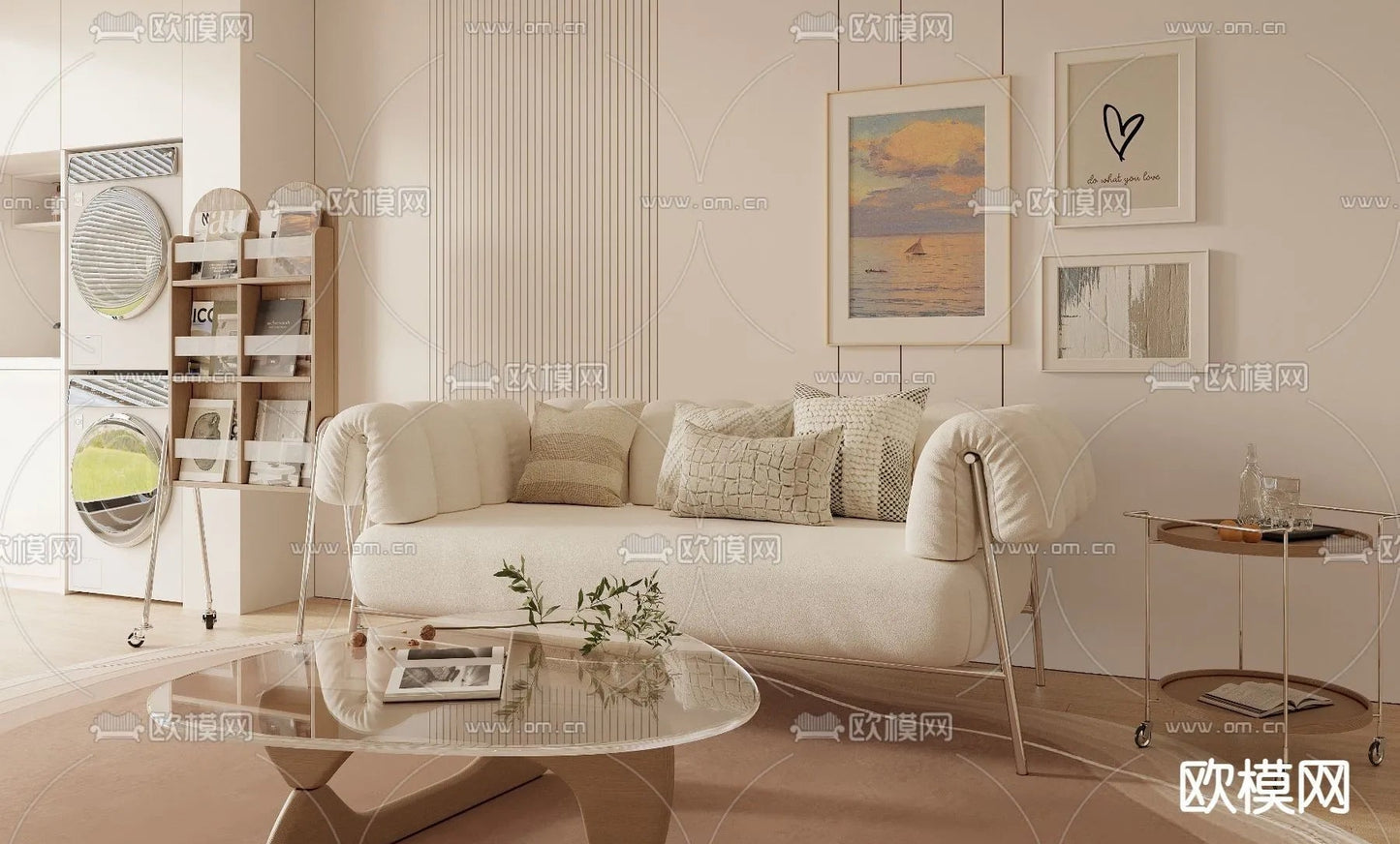Sofa 3D Model with Cream Color – Furniture 3DS Max – 055