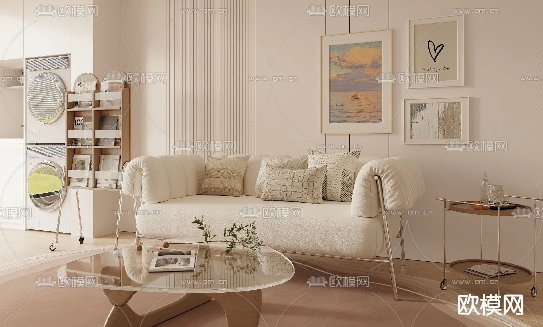 Sofa 3D Model with Cream Color – Furniture 3DS Max – 055