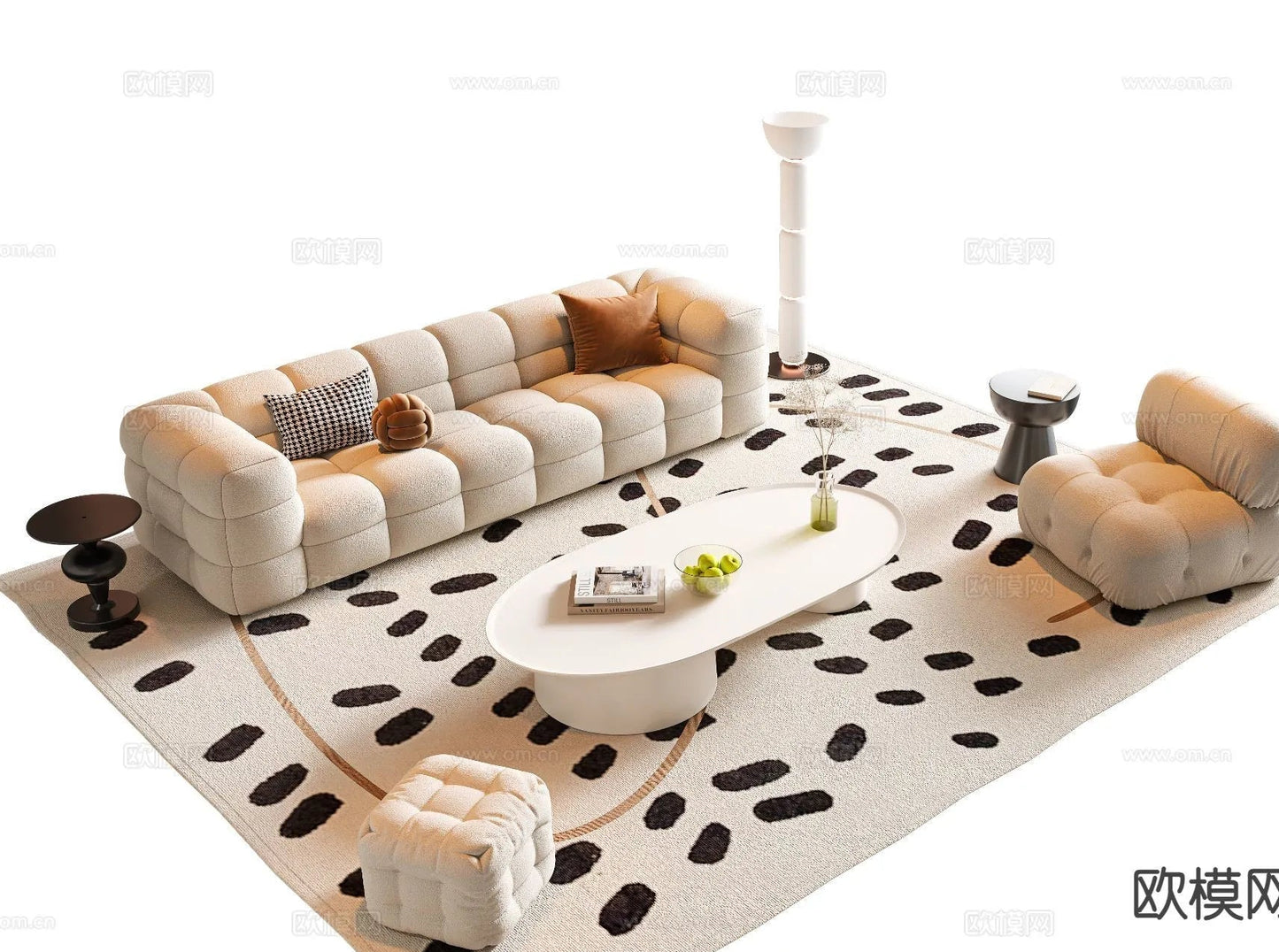 Sofa 3D Model with Cream Color – Furniture 3DS Max – 070
