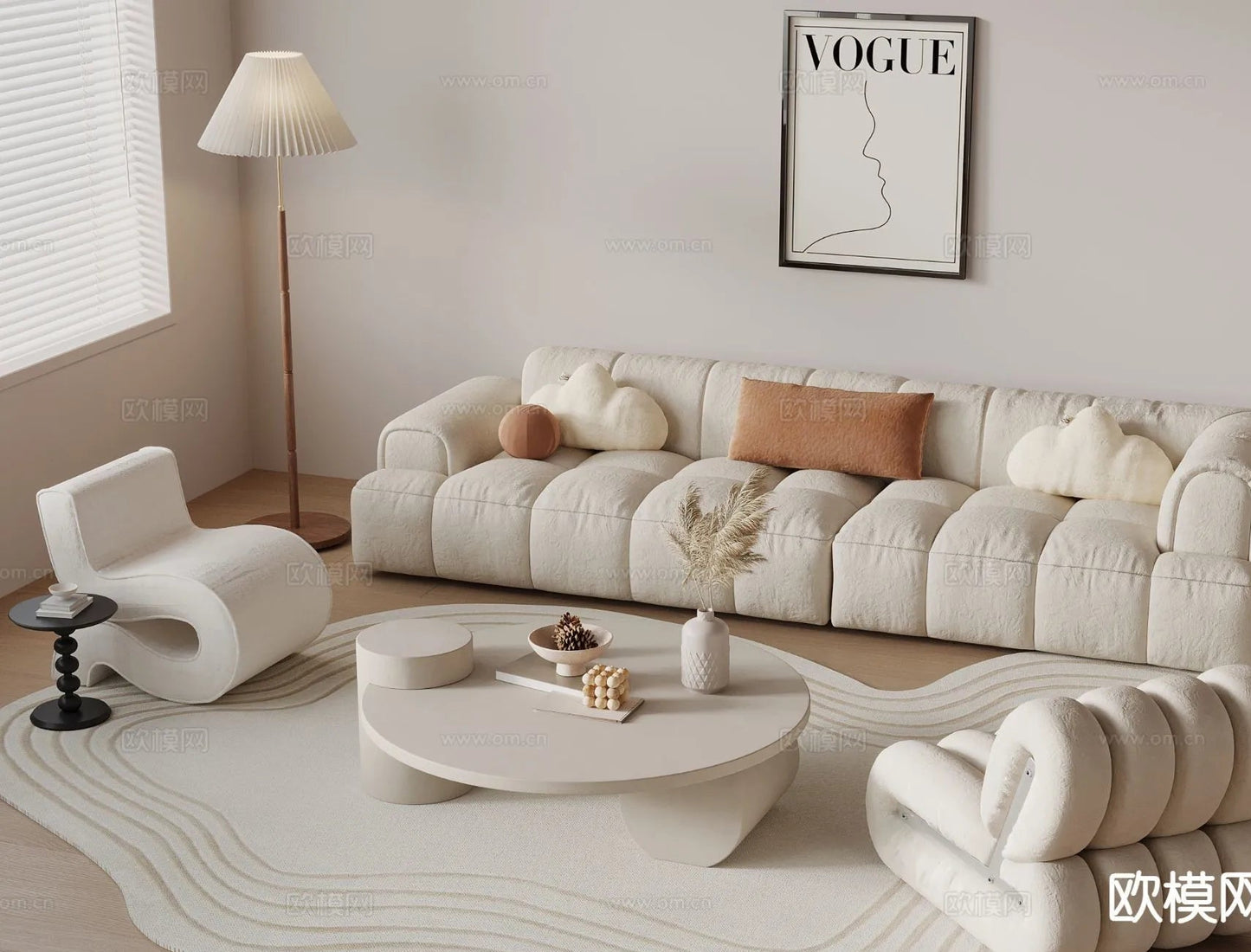 Sofa 3D Model with Cream Color – Furniture 3DS Max – 099