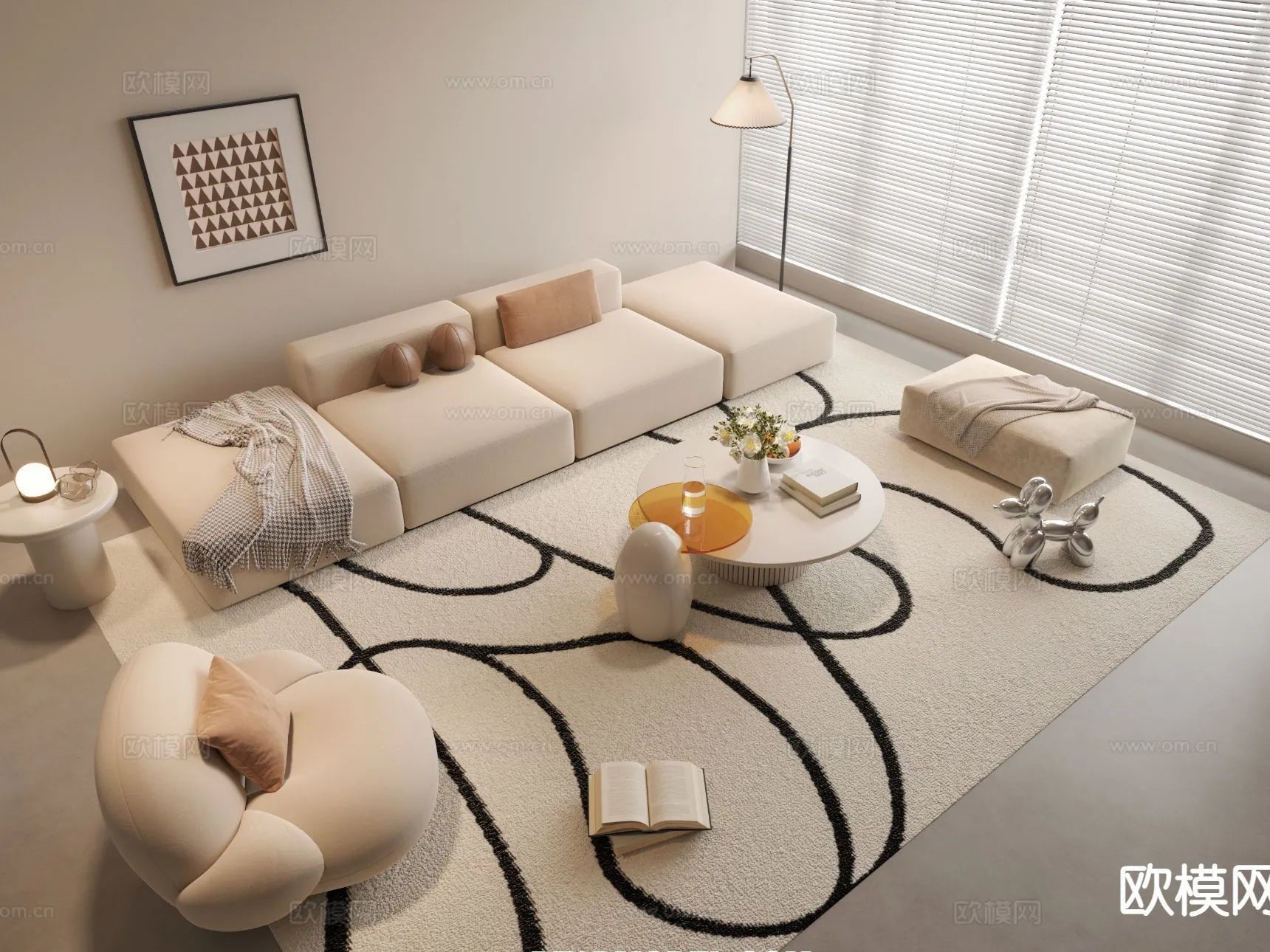 Sofa 3D Model with Cream Color – Furniture 3DS Max – 105