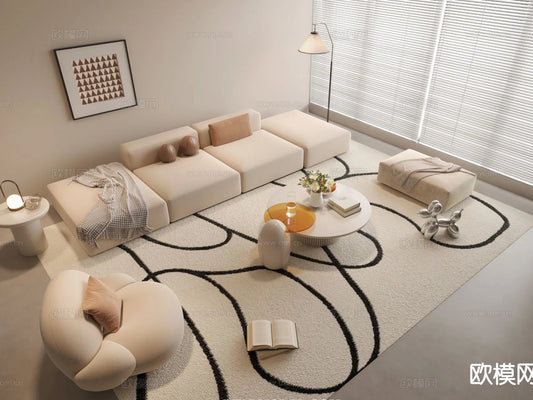 Sofa 3D Model with Cream Color – Furniture 3DS Max – 105