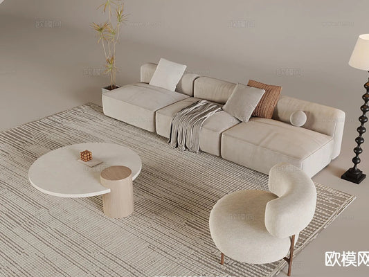 Sofa 3D Model with Cream Color – Furniture 3DS Max – 108