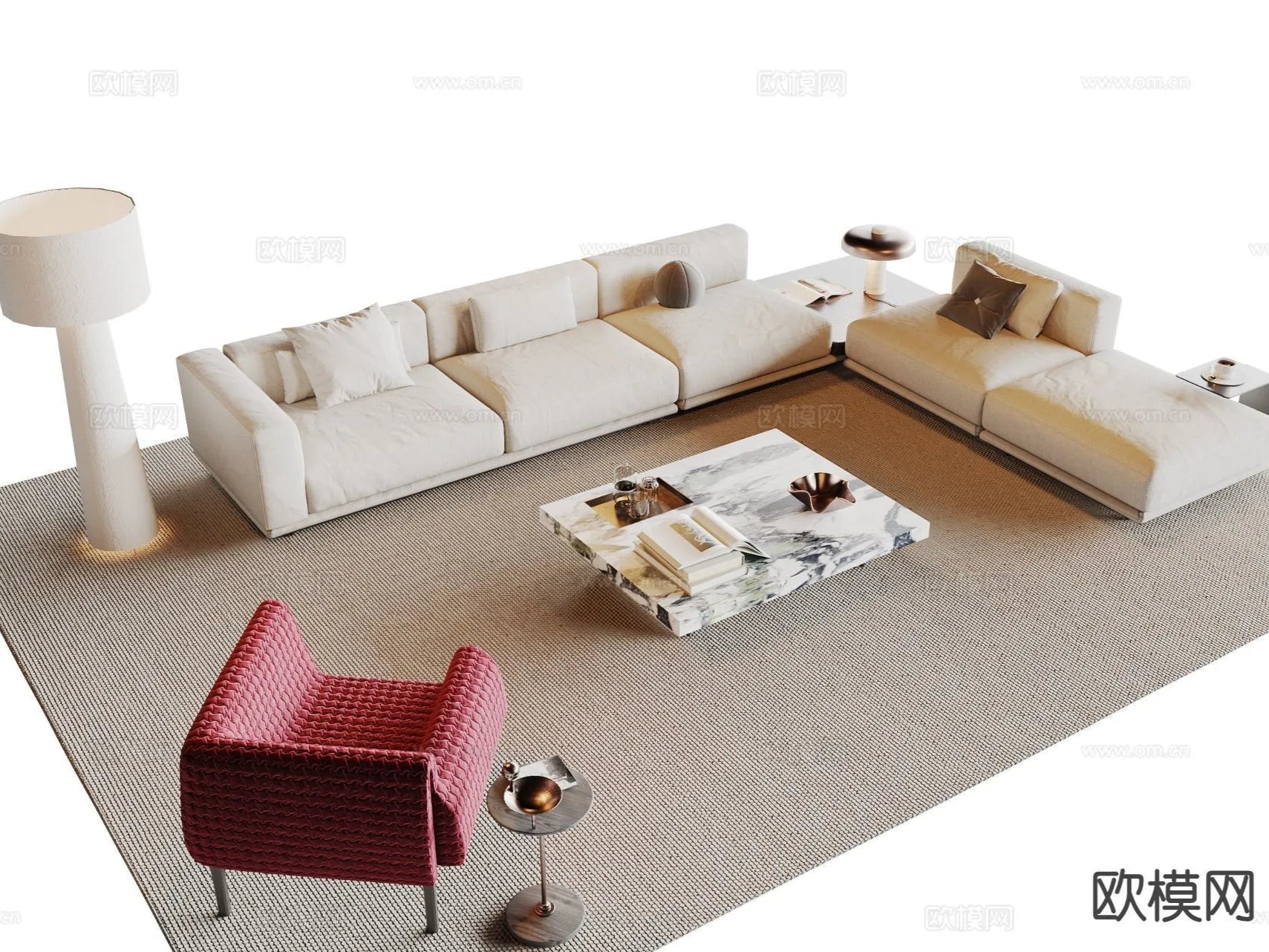 Sofa 3D Model with Cream Color – Furniture 3DS Max – 110