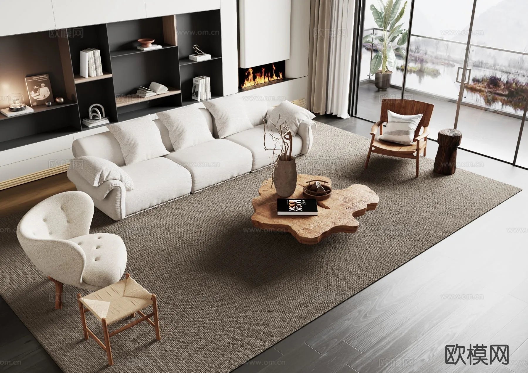 Sofa 3D Model with Cream Color – Furniture 3DS Max – 121