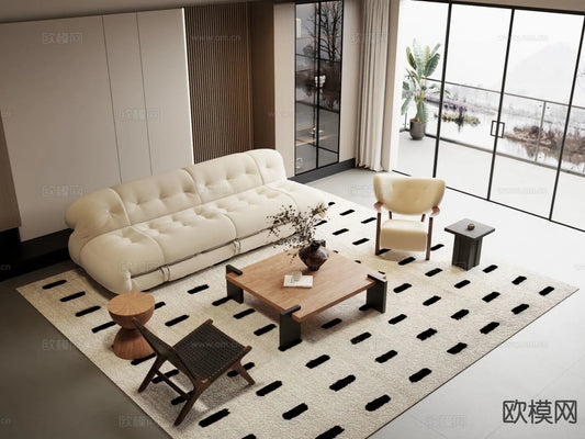 Sofa 3D Model with Cream Color – Furniture 3DS Max – 122