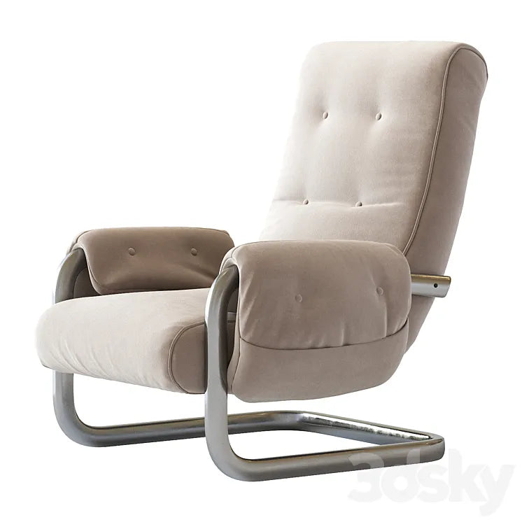Tan Brown Mohair Velvet Large Lounge Chairs Guido Faleschini 1970's Italy 3DSMAX Model