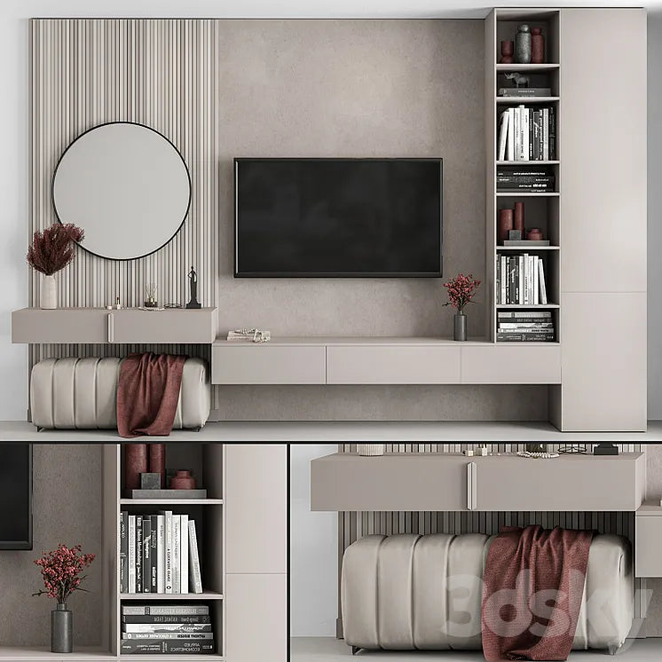 TV Wall Beige and Red - Set 70 3DSMAX Model
