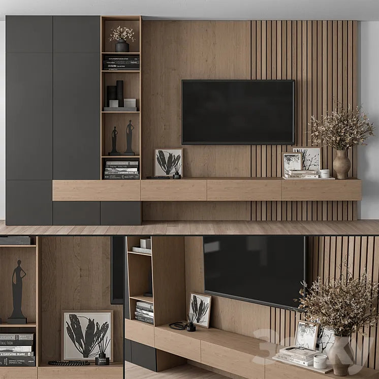 TV Wall Black and Wood - Set 35 3DSMAX Model