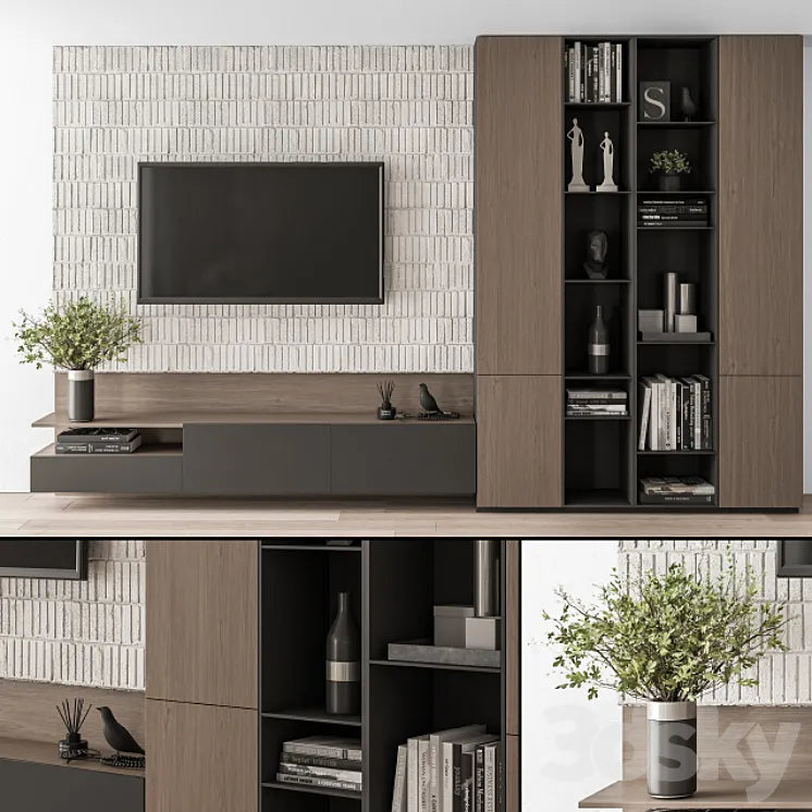 TV Wall Concrete and Wood - Set 22 3DSMAX Model