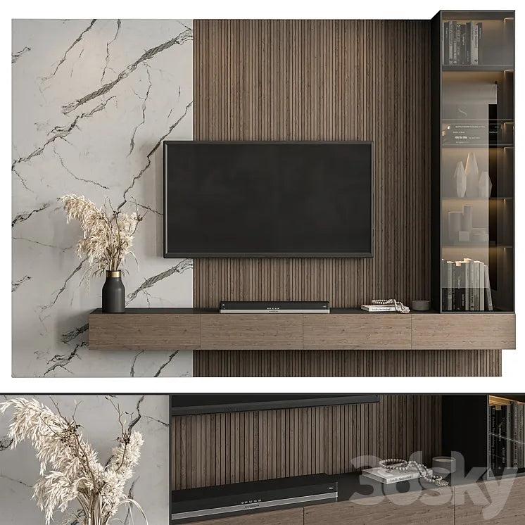TV Wall Marble Wall and Wood - Set 41 3DSMAX Model