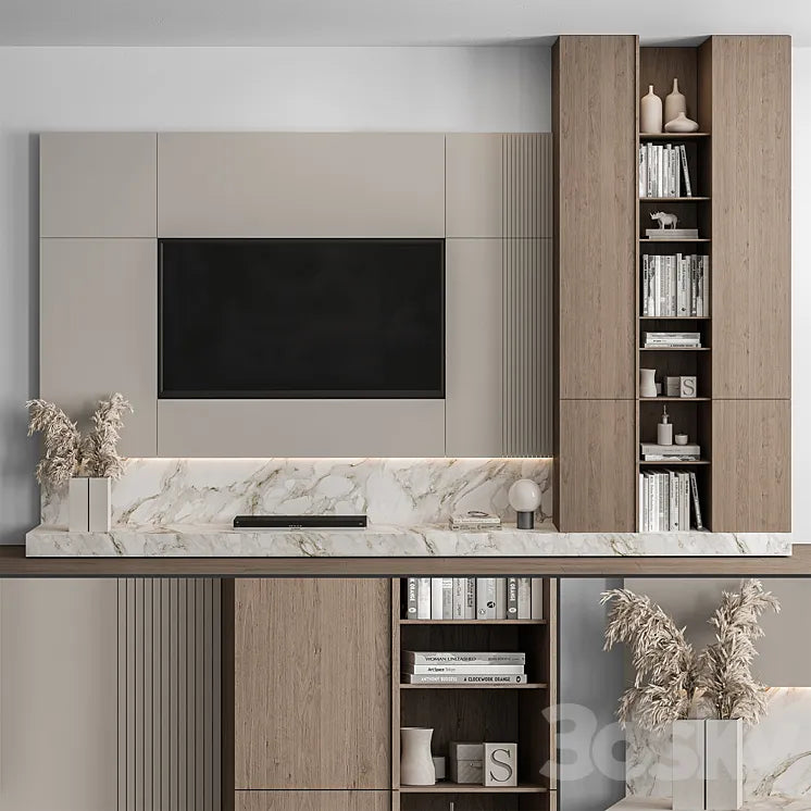 TV Wall Stone and Wood - Set 49 3DSMAX Model