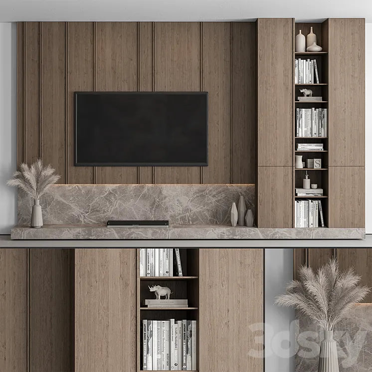TV Wall Stone and Wood - Set 53 3DSMAX Model