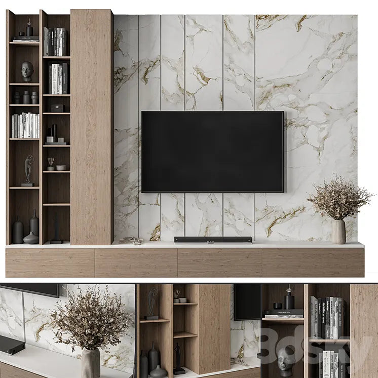 TV Wall Stone and Wood - Set 86 3DSMAX Model