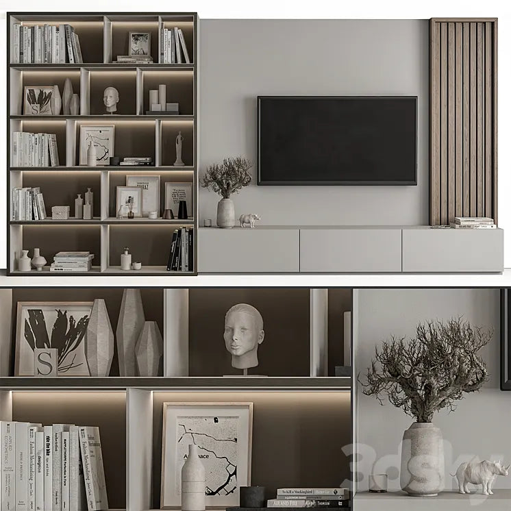 TV Wall Wood and Gray - Set 48 3DSMAX Model