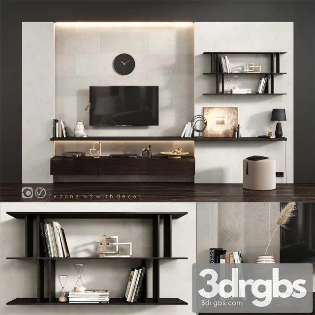 TV Zone 2 With Decor 3D Model Free