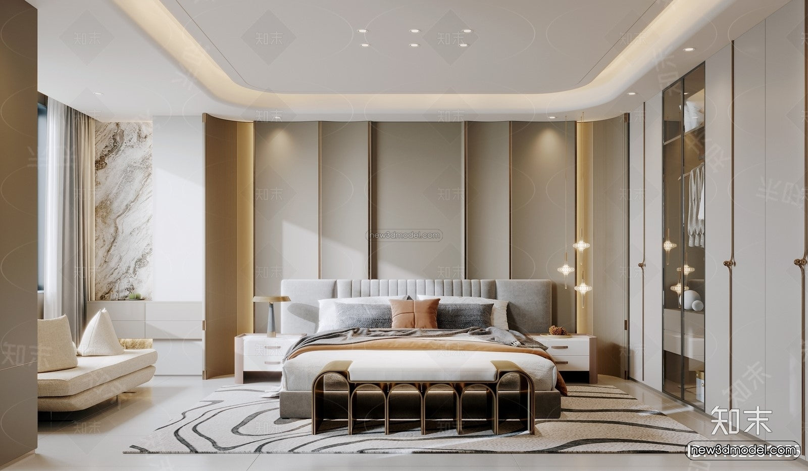 Modern Style Interior 3D Blocks and 3D Models – Bedroom 3D Scene – 571 – CORONA