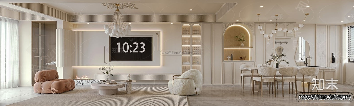 Modern Style Interior 3D Blocks and 3D Models – Living Room 3D Scene – 027 – CORONA