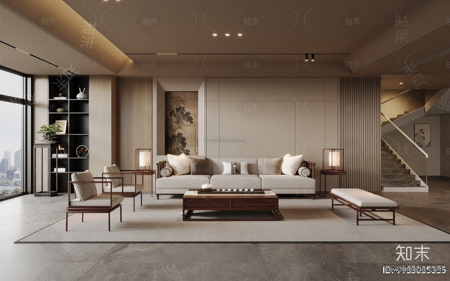 Modern Style Interior 3D Blocks and 3D Models – Living Room 3D Scene – 018 – CORONA