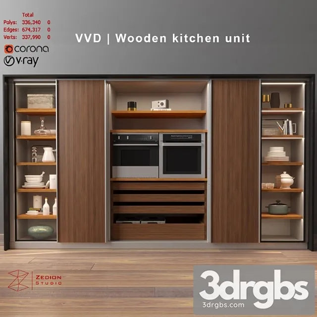 Vvd Wooden Kitchen Unit 3D Model Free