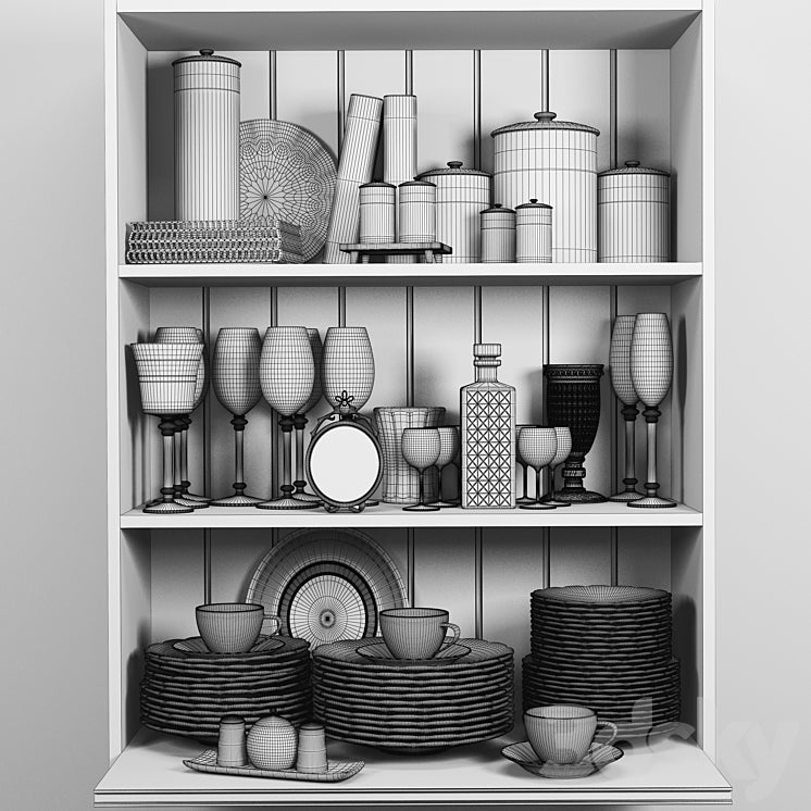 Wardrobe with a set of dishes and a crystal service in a classic style 3DS Max
