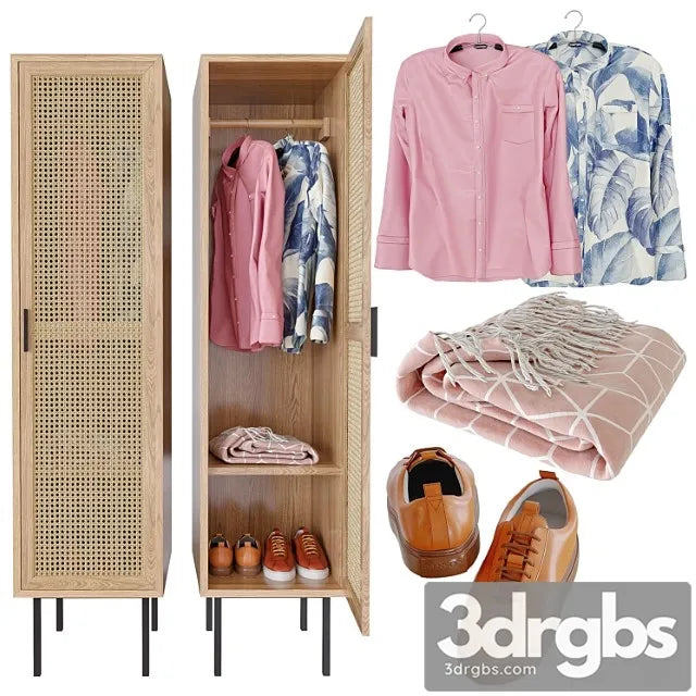 Waska wardrobe with hangers with 1 wicker door 3D Model Free
