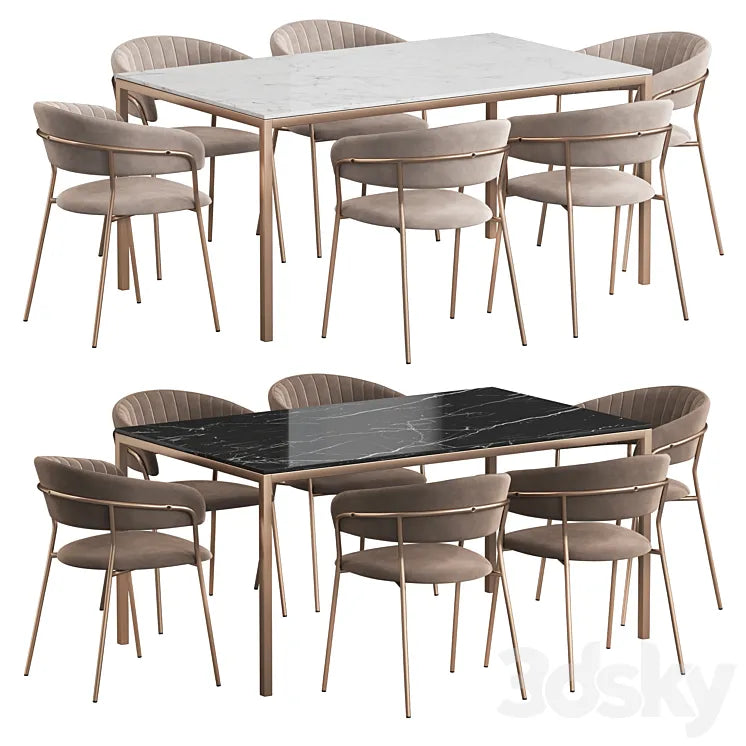 West Elm Frame table Turin chair Dining set 3DSMAX Model