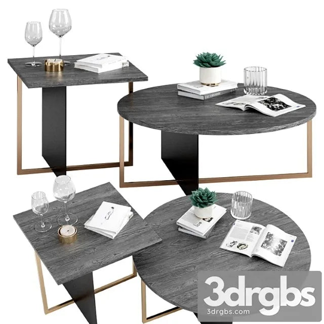 West elm korsa oak + copper coffee & side table 2 3D Model Free