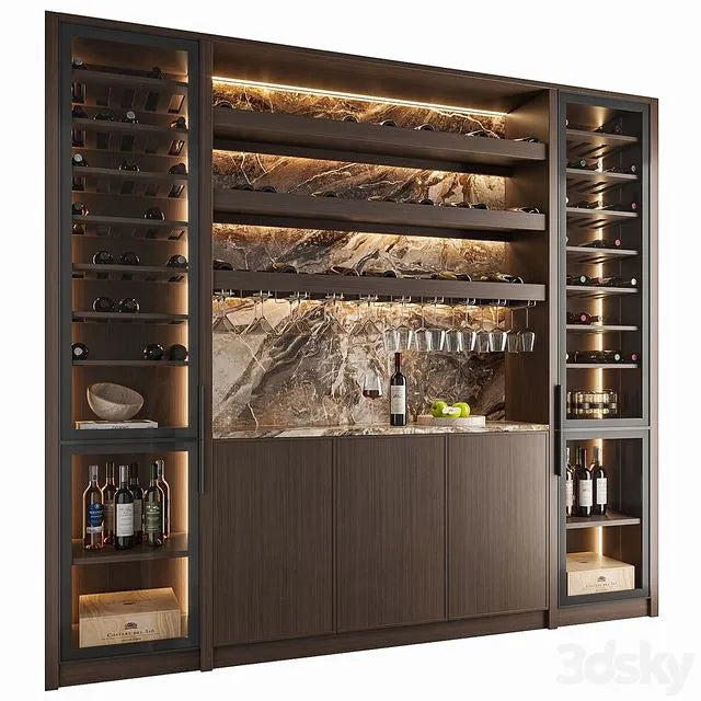 Wine Cabinet With Glasses & Decoration 003 3dsMax Model