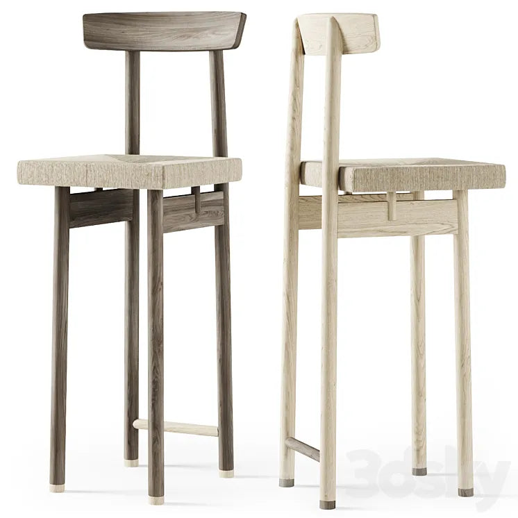 Wooden bar stool / Wicker bar stool 3DSMAX Model