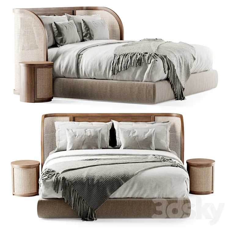 Wooden double bed DB57 / Double bed rattan 3DSMAX Model