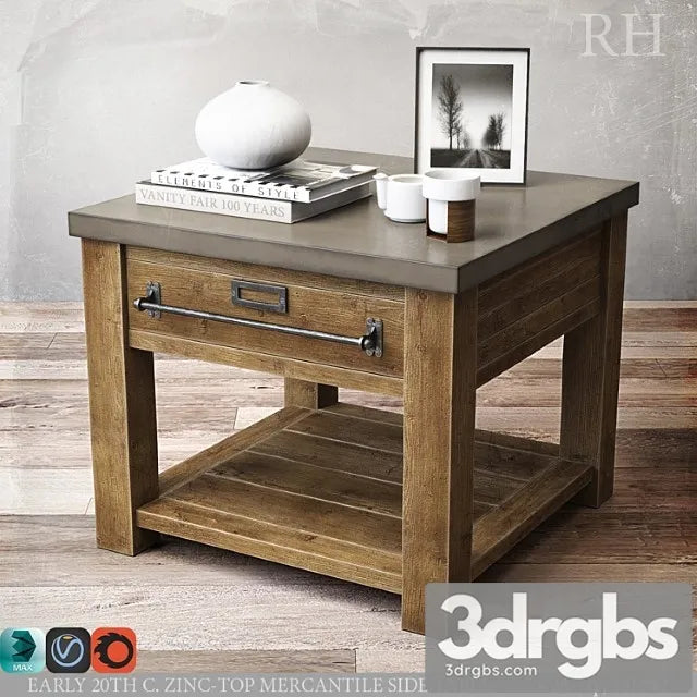 Zinc Top Mercantile Side Table 28sq 3D Model Free