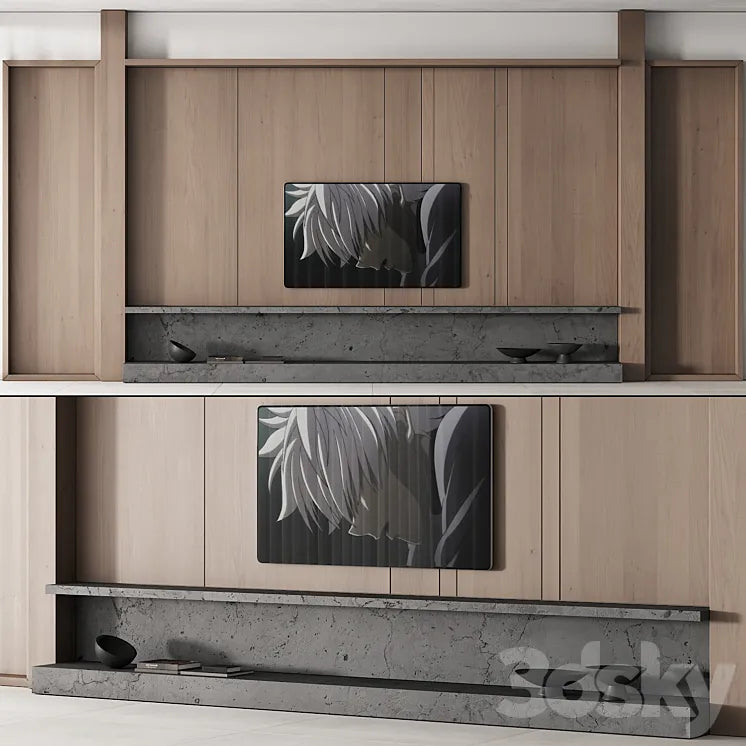 149 tv wall kit 01 modern japandi oak wood 01 3DSMAX Model