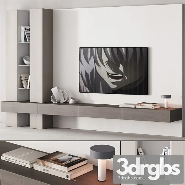 157 TV Wall Kit 06 Nutral Japandi Wood 00 3D Model Free